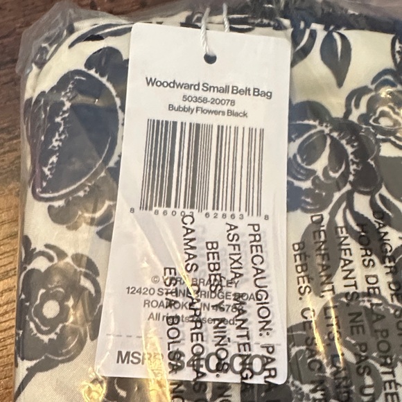 Vera Bradley Floral Belt Bag - Black and Cream - Brand New w/ Tags - Picture 5 of 5